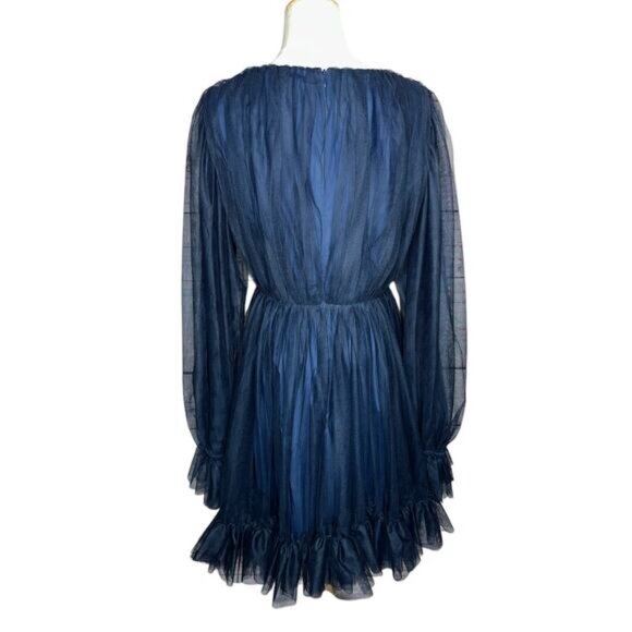 NWT Trina Turk Moonstruck Blue Balloon Long Sleeve Dainty Tulle Mini Dress Sz 6 - Picture 10 of 12